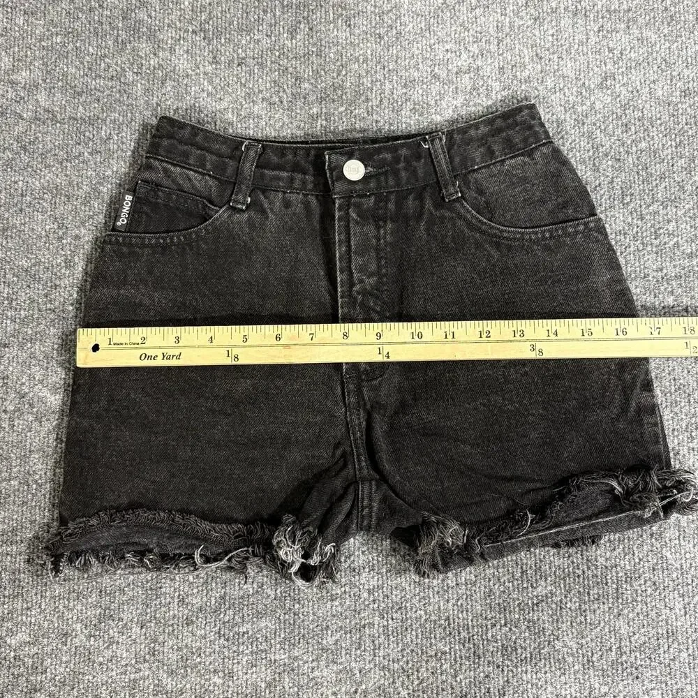 Bongo Shorts Juniors 3 Black Denim Cut Off Frayed Raw Hem Slim Double Black